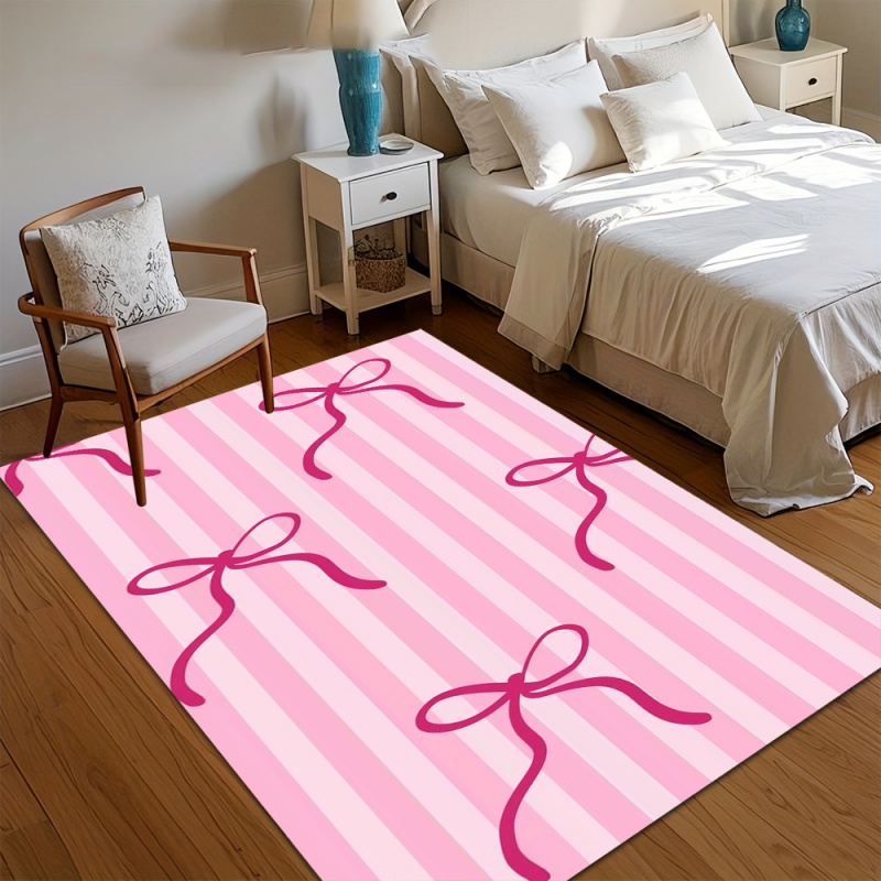 Cute Pink Striped Bow Area Rug - Commercial Ribbon Printing Machine 评论和价格